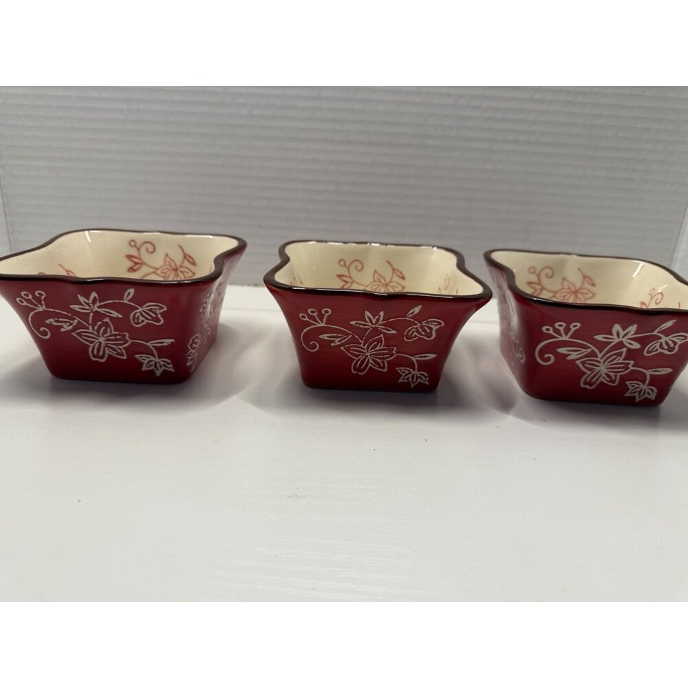 Temp-rations By Tara Floral Lace Red Set Of 3 Square Ramekin 6oz PPP-SQ-769731